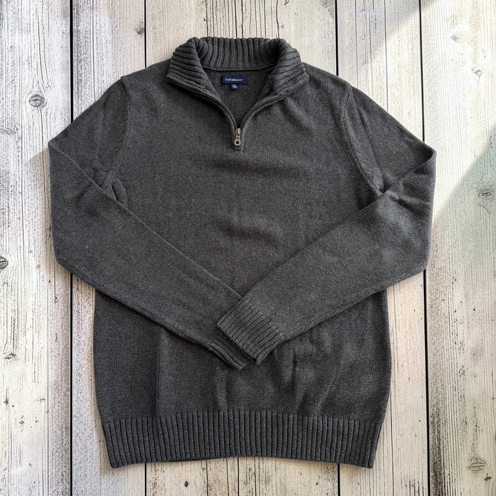 Croft & Barrow Mens Quarter Zip Sweater Charcoal Gray Ribbed Mock Neck Medium